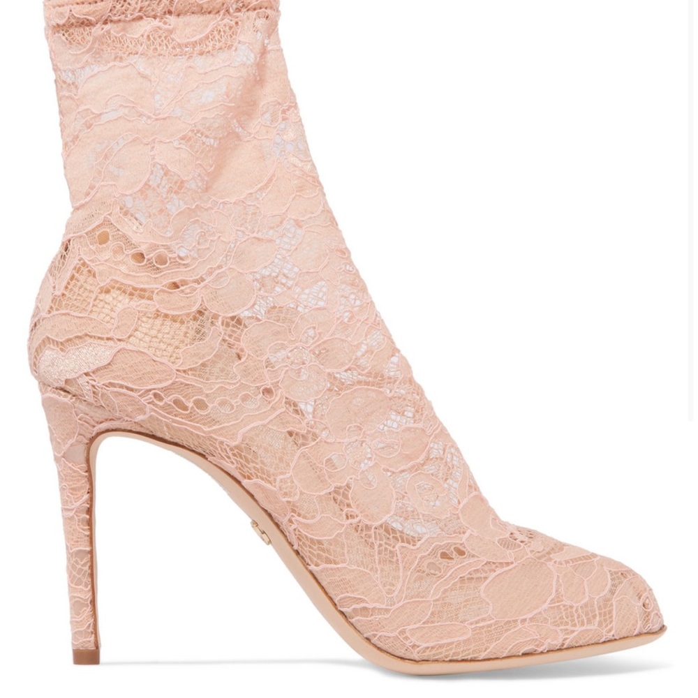Dolce & Gabbana's Stretch-Lace Peep Toe Ankle Sock Boots EU 38.5 US W Size 8
